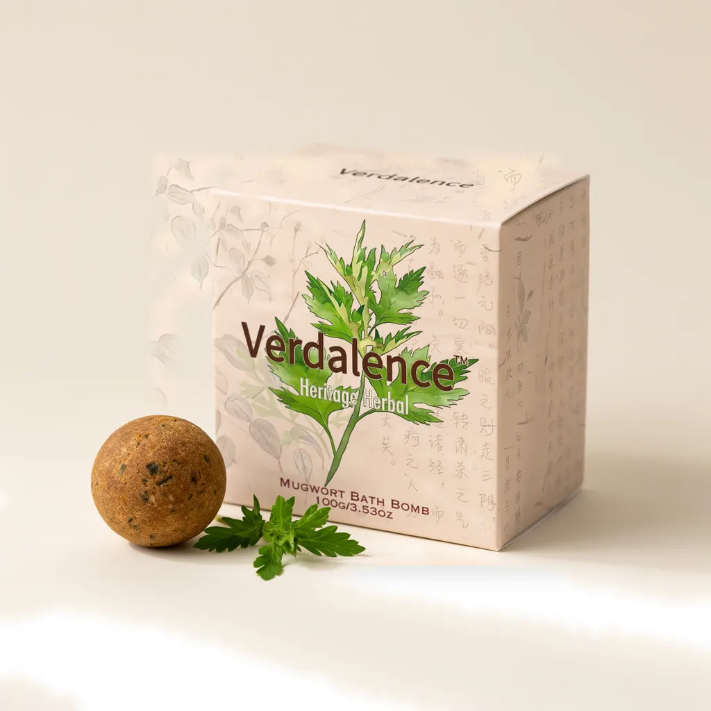 Eight-Herb Mugwort Foot-Soak Ball box with herbal ball and fresh mugwort