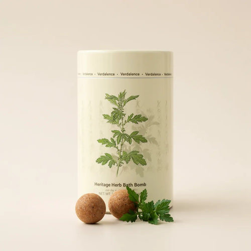 Heritage Herb Foot-Bath Tin with herbal foot-soak balls and fresh mugwort